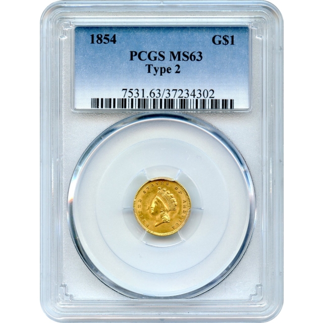 1854 G$1 Indian Princess Gold Dollar, Type 2 PCGS MS63