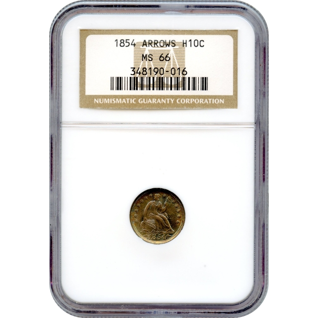 1854 H10C Liberty Seated Half Dime, Arrows at Date NGC MS66