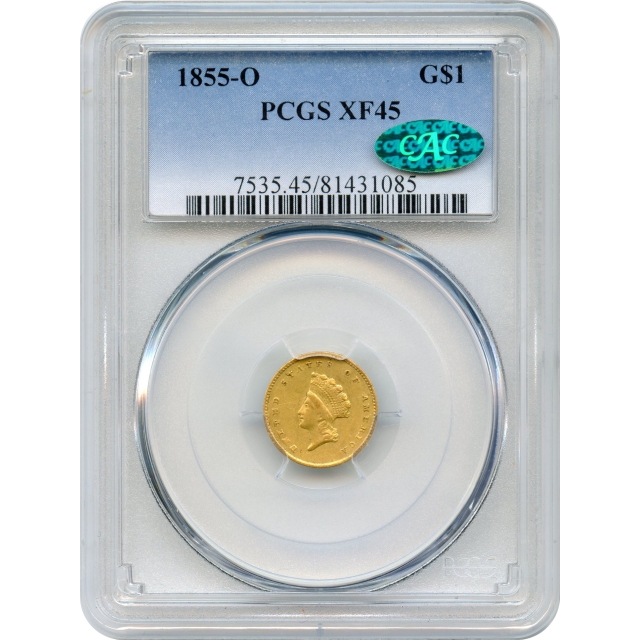 1855-O G$1 Indian Princess Gold Dollar PCGS XF45 (CAC)
