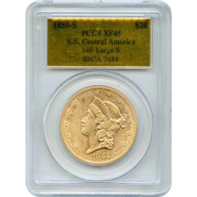1855-S $20 Liberty Head Double Eagle, 14F PCGS XF45 Ex.SS Central America