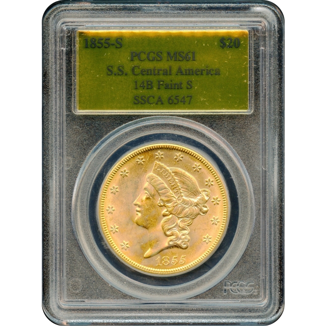 1855-S $20 Liberty Head Double Eagle, 14B PCGS MS61 Ex.SS Central America