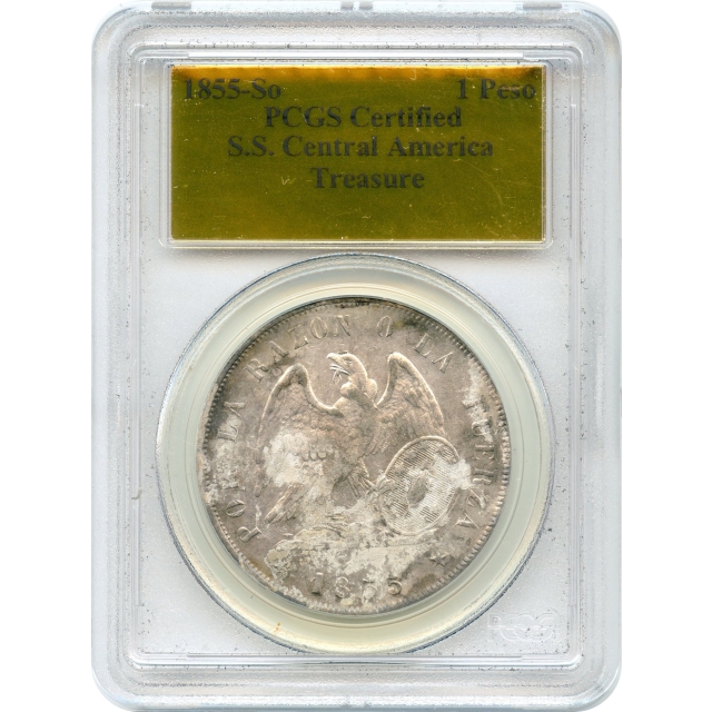 World Silver - 1855-So Republic of Chile 1 Peso PCGS Ex. S.S. Central America
