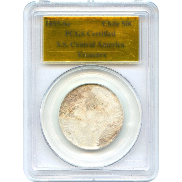 World Silver - 1855-So Republic of Chile 50 Centavos PCGS Ex. S.S. Central America