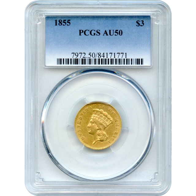 1855 $3 Indian Princess Three Dollar PCGS AU50