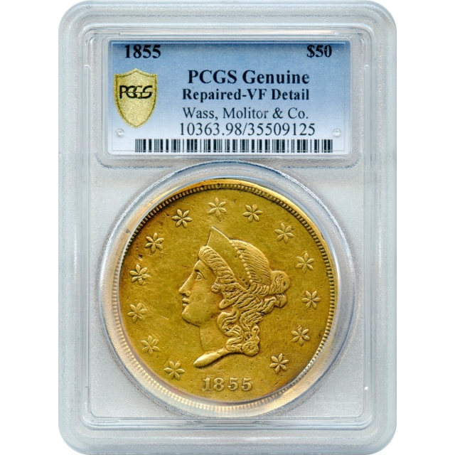 1855 $50 California Gold Quintuple Eagle - Wass Molitor & Company PCGS VF Detail