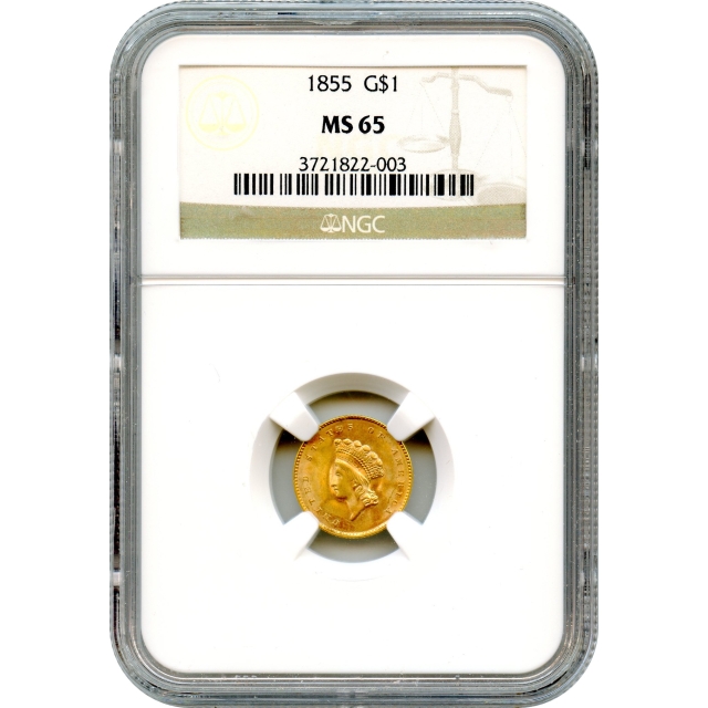 1855 G$1 Indian Princess Gold Dollar NGC MS65