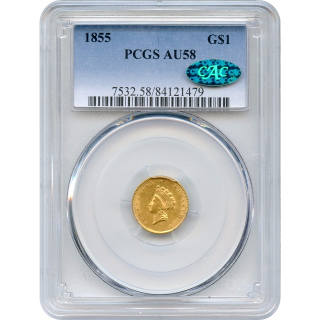 1855 G$1 Indian Princess Gold Dollar PCGS AU58 (CAC)