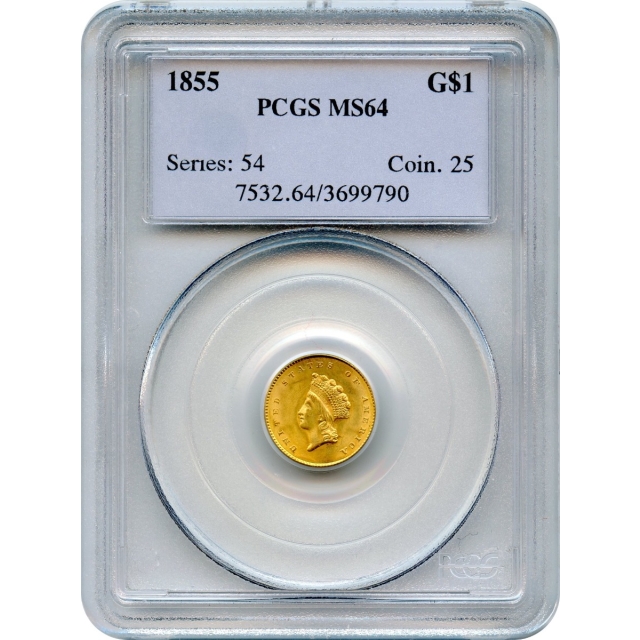 1855 G$1 Indian Princess Gold Dollar PCGS MS64