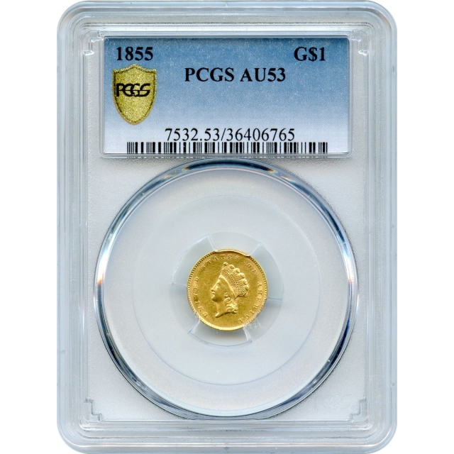 1855 G$1 Indian Princess Gold Dollar PCGS AU53