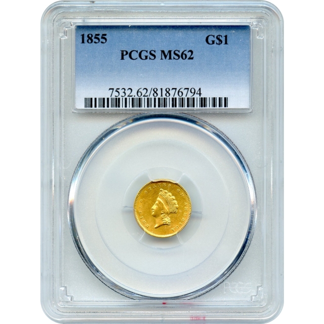 1855 G$1 Indian Princess Gold Dollar PCGS MS62