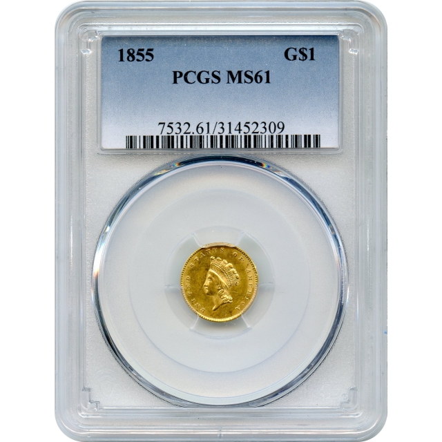 1855 G$1 Indian Princess Gold Dollar PCGS MS61