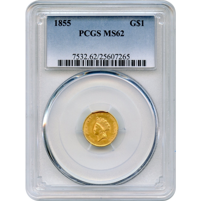 1855 G$1 Indian Princess Gold Dollar PCGS MS62