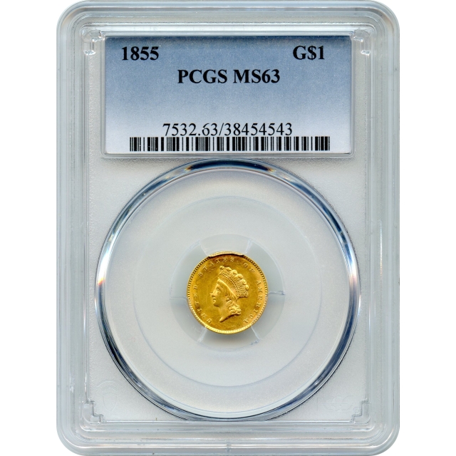 1855 G$1 Indian Princess Gold Dollar PCGS MS63