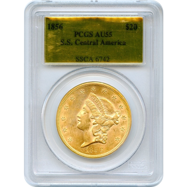 1856 $20 Liberty Head Double Eagle PCGS AU55 Ex. SS Central America