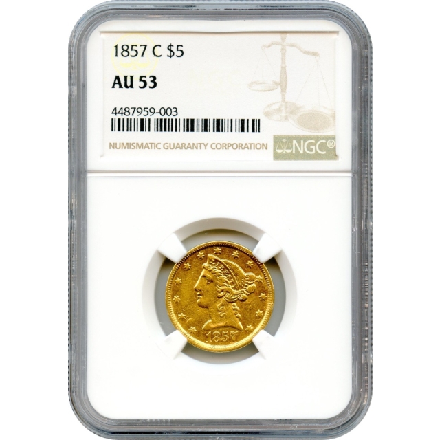 1857-C $5 Liberty Head Half Eagle NGC AU53