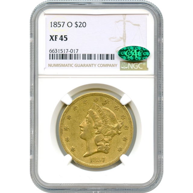 1857-O $20 Liberty Head Double Eagle NGC XF45 (CAC)