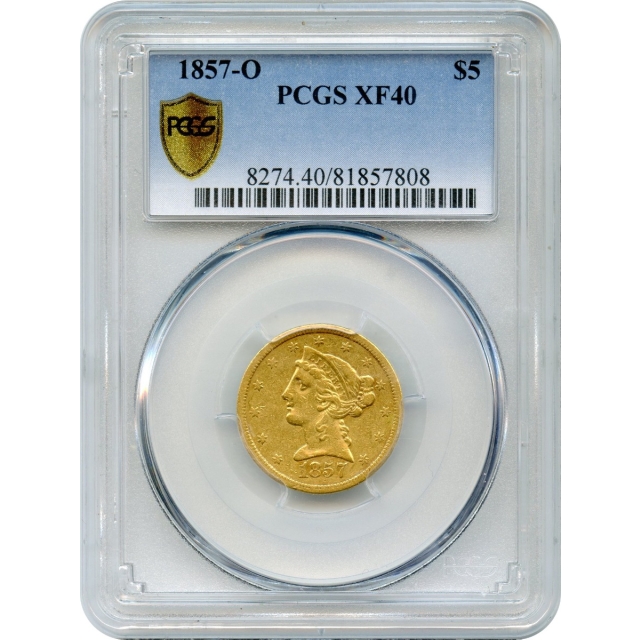 1857-O $5 Liberty Head Half Eagle PCGS XF40