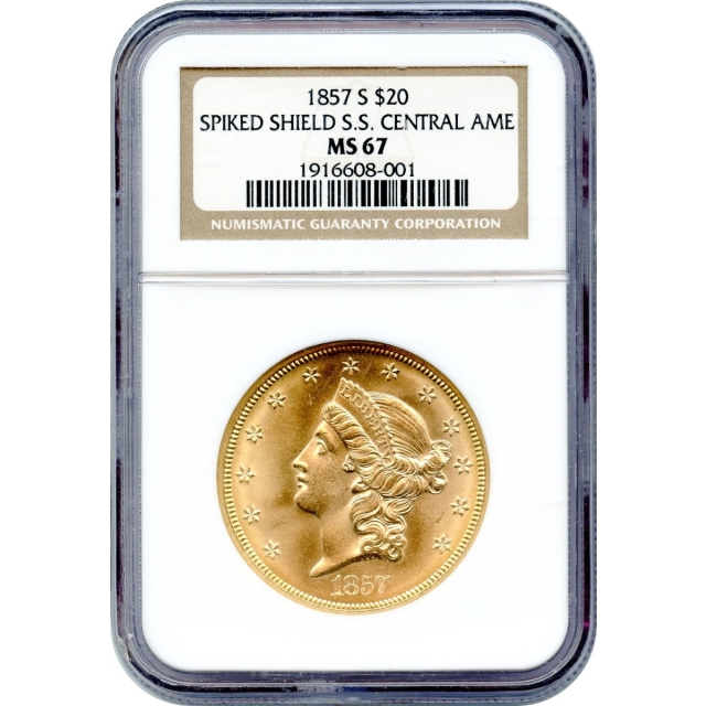 1857-S $20 Liberty Head Double Eagle 20A NGC MS67 Ex.SS Central America