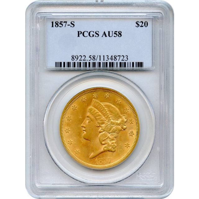 1857-S $20 Liberty Head Double Eagle PCGS AU58