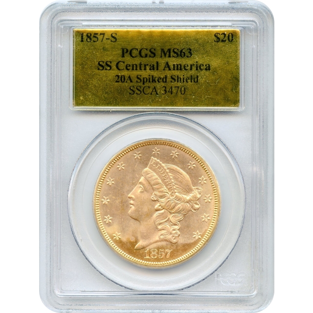 1857-S $20 Liberty Head Double Eagle 20A, PCGS MS63 Ex. SS Central America
