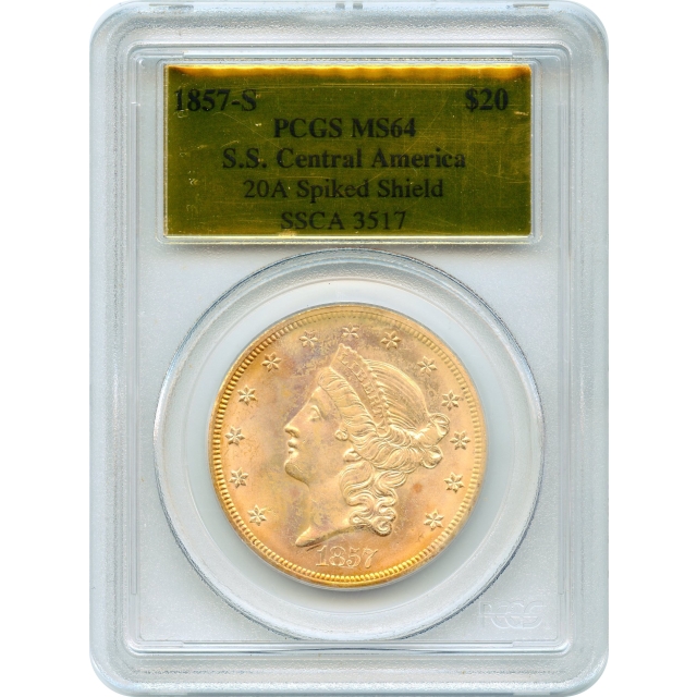 1857-S $20 Liberty Head Double Eagle, 20A PCGS MS64 Ex. SS Central America