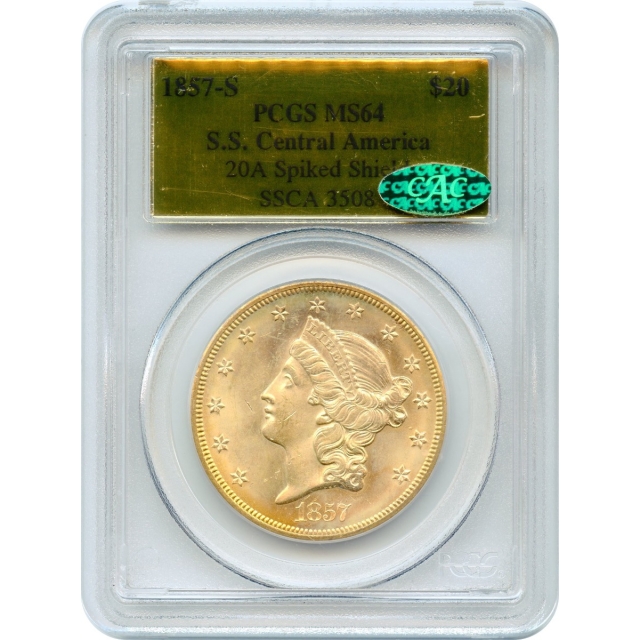 1857-S $20 Liberty Head Double Eagle 20A PCGS MS64 (CAC) Ex.SS Central America