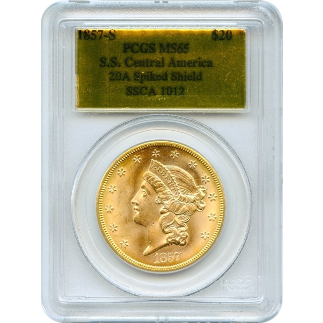 1857-S $20 Liberty Head Double Eagle 20A PCGS MS65 (CAC) Ex.SS Central America