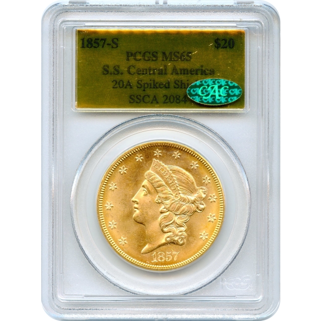 1857-S $20 Liberty Head Double Eagle PCGS MS65 (CAC) Ex. SS Central America