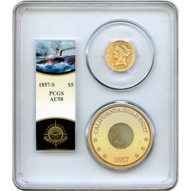 1857-S $5 Liberty Head Half Eagle PCGS AU58 Ex.SS Central America with Pinch