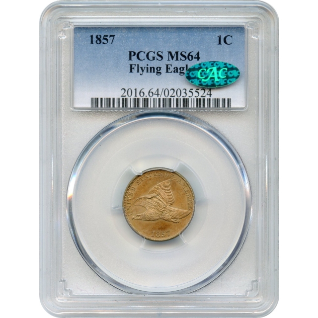 1857 1C Flying Eagle Cent PCGS MS64 (CAC)