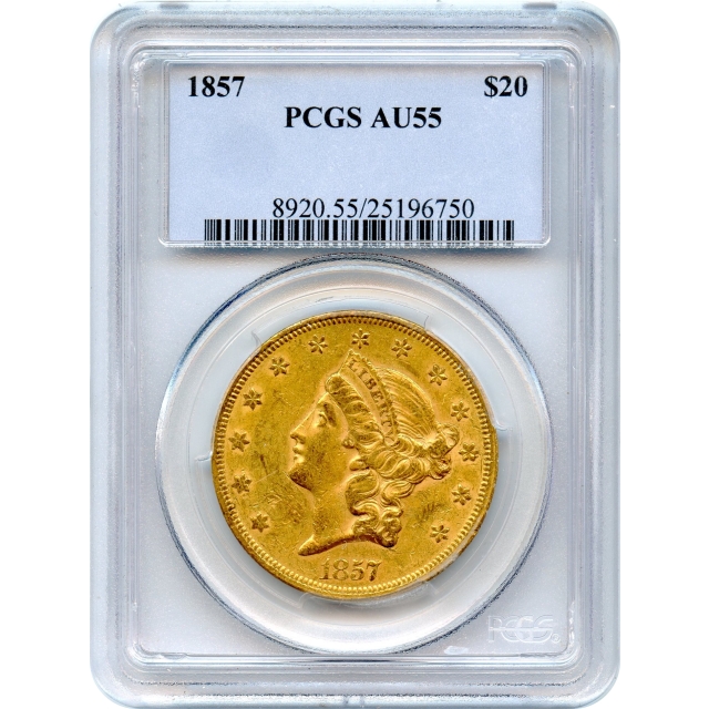 1857 $20 Liberty Head Double Eagle PCGS AU55