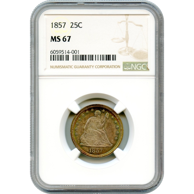 1857 25C Liberty Seated Quarter Dollar, No Motto NGC MS67 - Condition Rarity