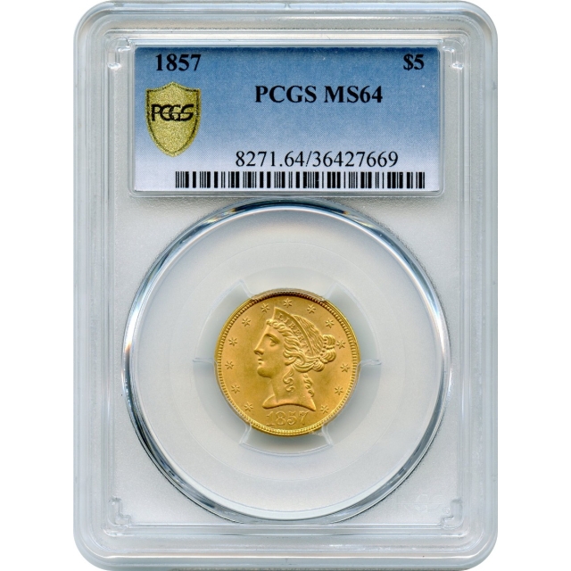 1857 $5 Liberty Head Half Eagle PCGS MS64