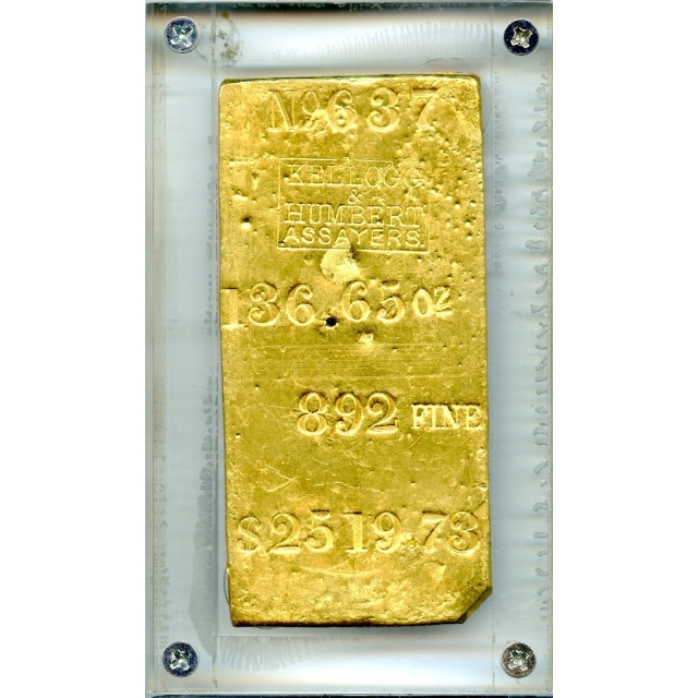 1857 Kellogg & Humbert gold faceplate No.637, 136.65oz., 892 Fine Ex.SS Central America