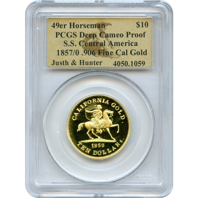 1857/0 49er $10 Baldwin 'Horseman' .906 Gold PCGS Deep Cameo Proof Ex.SS Central America	