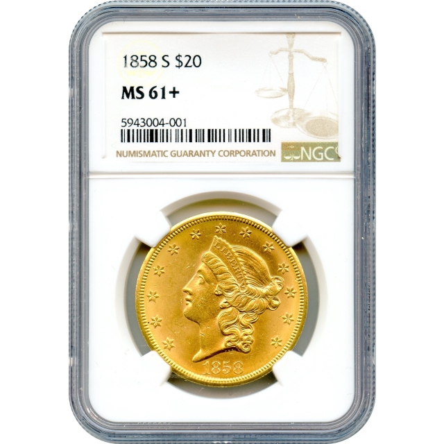 1858-S $20 Liberty Head Double Eagle NGC MS61+