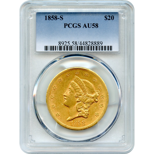 1858-S $20 Liberty Head Double Eagle PCGS AU58