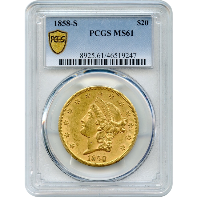 1858-S $20 Liberty Head Double Eagle PCGS MS61