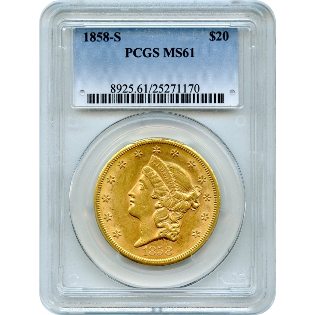1858-S $20 Liberty Head Double Eagle PCGS MS61