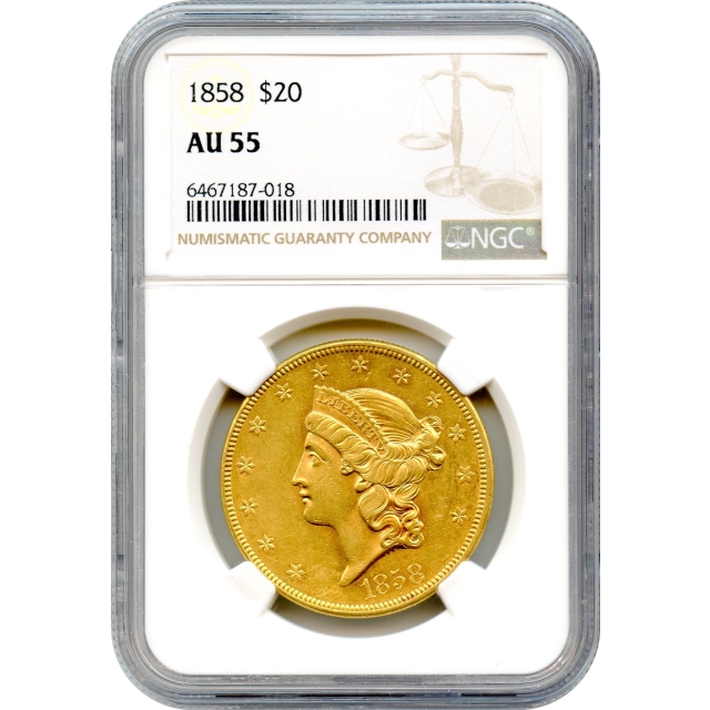 1858 $20 Liberty Head Double Eagle NGC AU55
