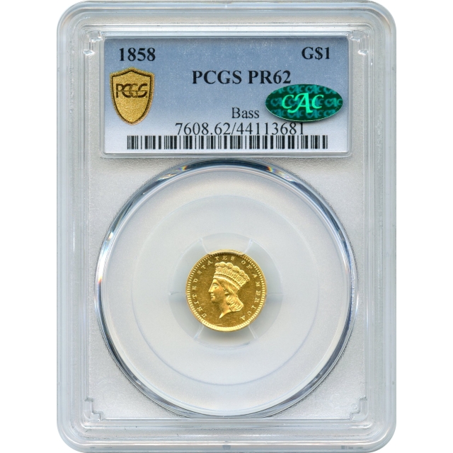 1858 G$1 Indian Princess Gold Dollar PCGS PR62 (CAC)