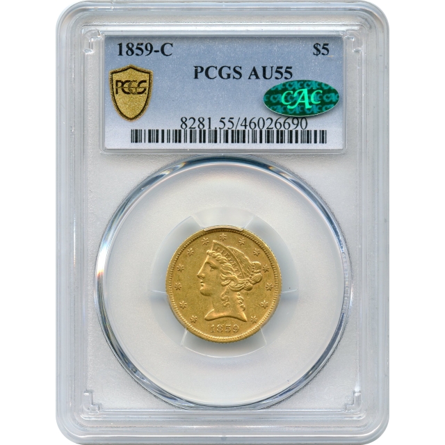 1859-C $5 Liberty Head Half Eagle PCGS AU55 (CAC)