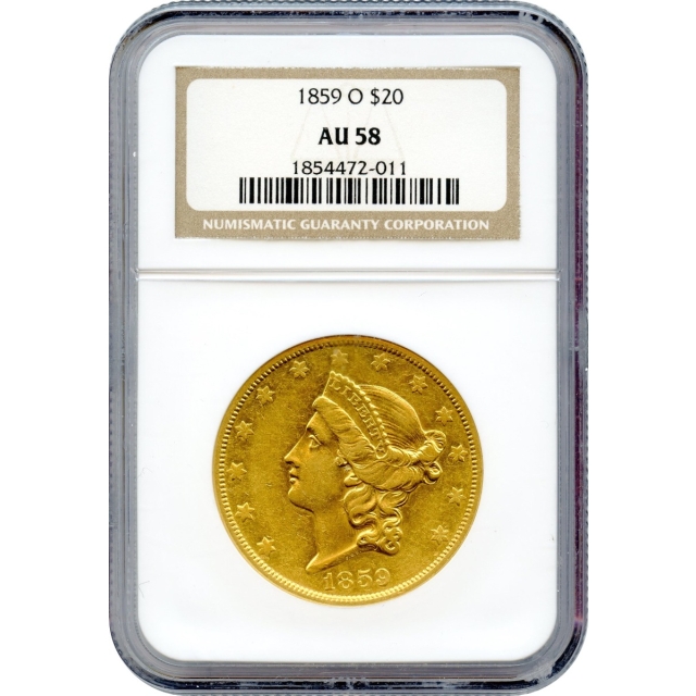 1859-O $20 Liberty Head Double Eagle NGC AU58