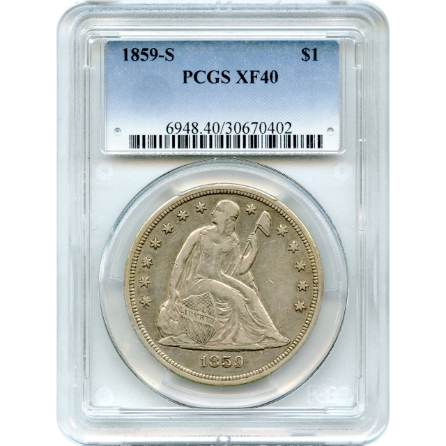 1859-S $1 Liberty Seated Silver Dollar PCGS XF40