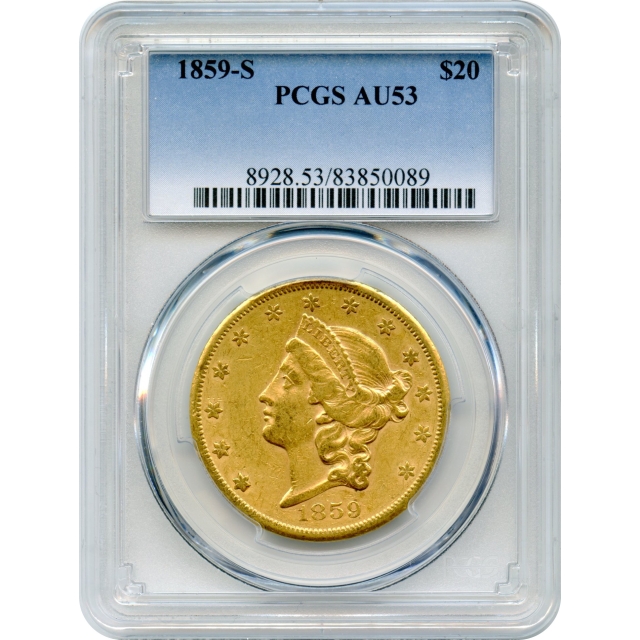 1859-S $20 Liberty Head Double Eagle PCGS AU53