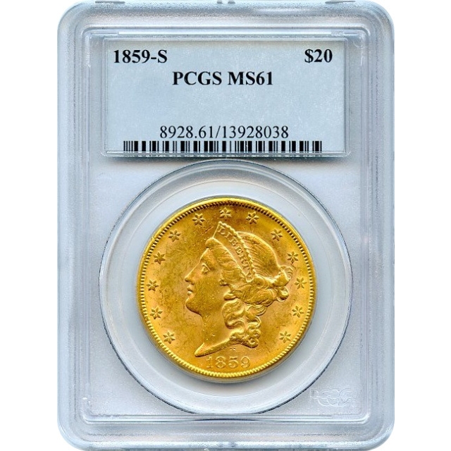 1859-S $20 Liberty Head Double Eagle PCGS MS61