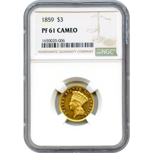 1859 $3 Indian Princess Three Dollar NGC PR61CAM - rare!!
