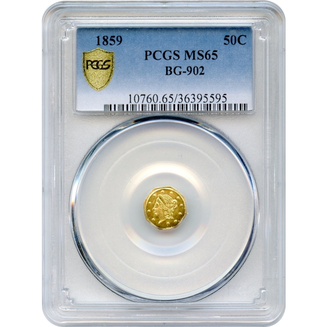 BG- 902, 1859 California Fractional Gold 50C, Liberty Octagonal PCGS MS65 R4-