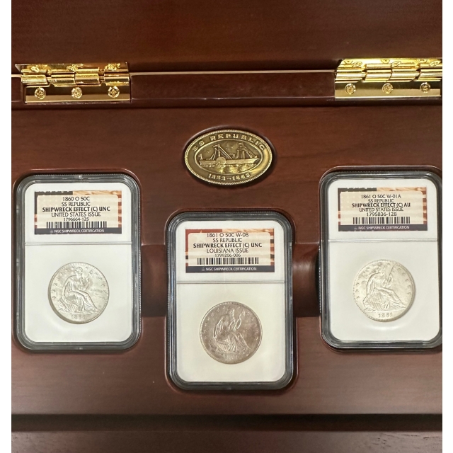 1860-O and 1861-O New Orleans Mint 3pc Liberty Seated Half Dollar Set NGC SE (C) UNC Ex.SS Republic