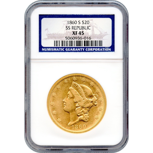 1860-S $20 Liberty Head Double Eagle NGC XF45 Ex.SS Republic